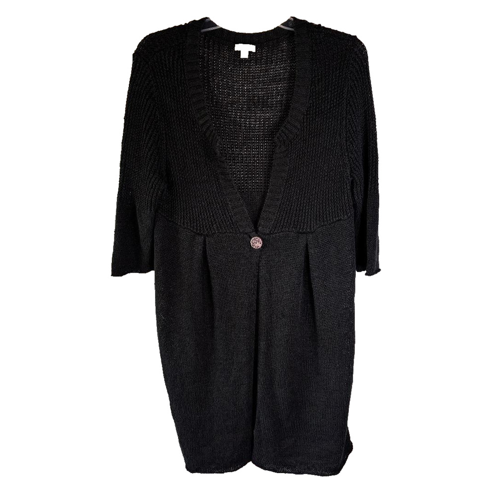 J Jill Sweater Cardigan Midi Black 55% Linen Women's Size‎ M Boho